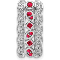14K White Gold Diamond and Ruby Vintage Chain Slide - 0.17 Carat Total Ruby and Diamond Weight by Monteluci Fine Jewelry
