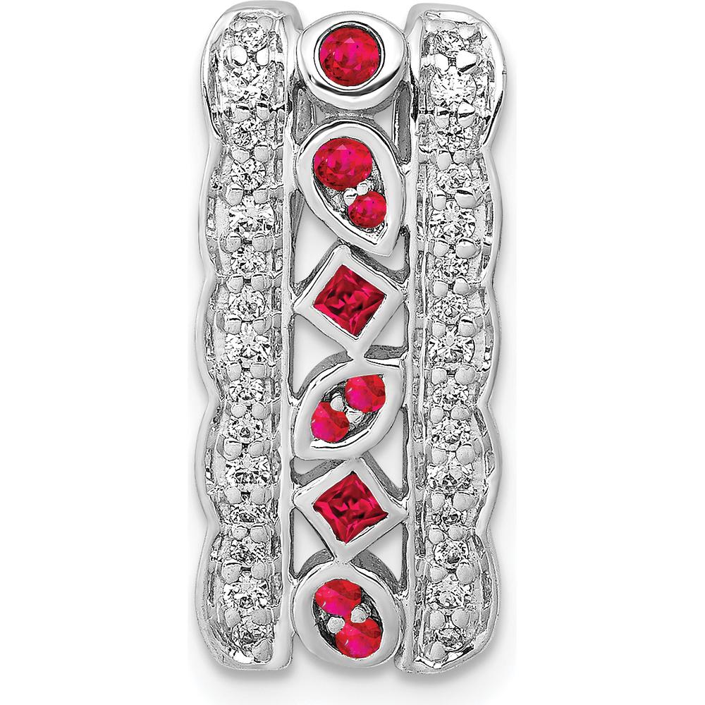 14K White Gold Diamond and Ruby Vintage Chain Slide - 0.17 Carat Total Ruby and Diamond Weight by Monteluci Fine Jewelry