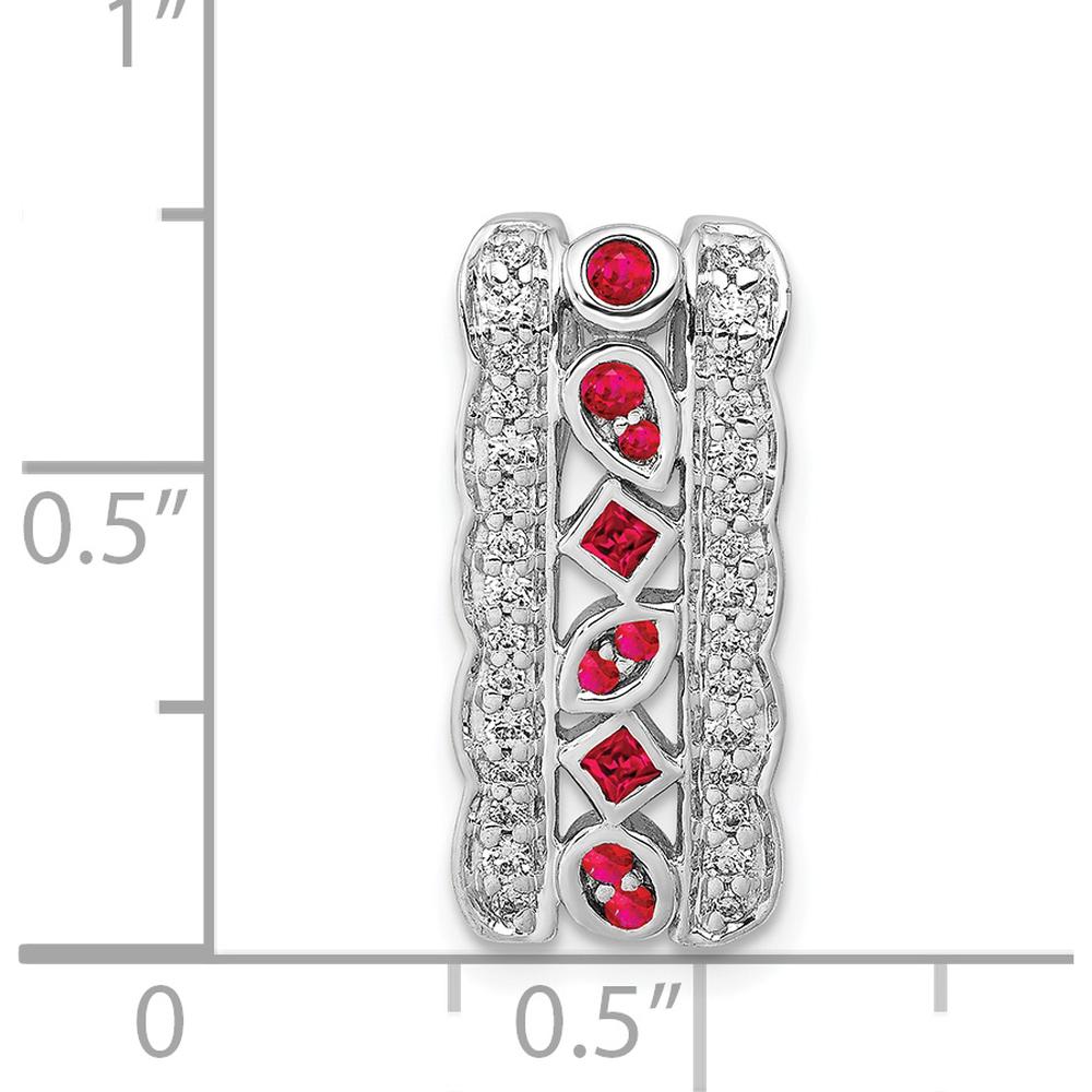 14K White Gold Diamond and Ruby Vintage Chain Slide - 0.17 Carat Total Ruby and Diamond Weight by Monteluci Fine Jewelry