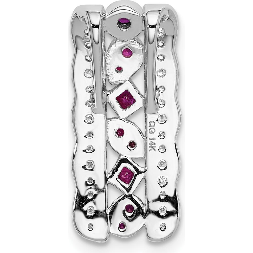 14K White Gold Diamond and Ruby Vintage Chain Slide - 0.17 Carat Total Ruby and Diamond Weight by Monteluci Fine Jewelry