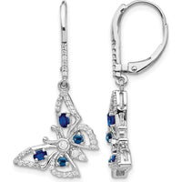 14K White Gold Diamond and Sapphire Butterfly Drop Earrings - 0.31 Carat Total Gem Weight by Monteluci Fine Jewelry