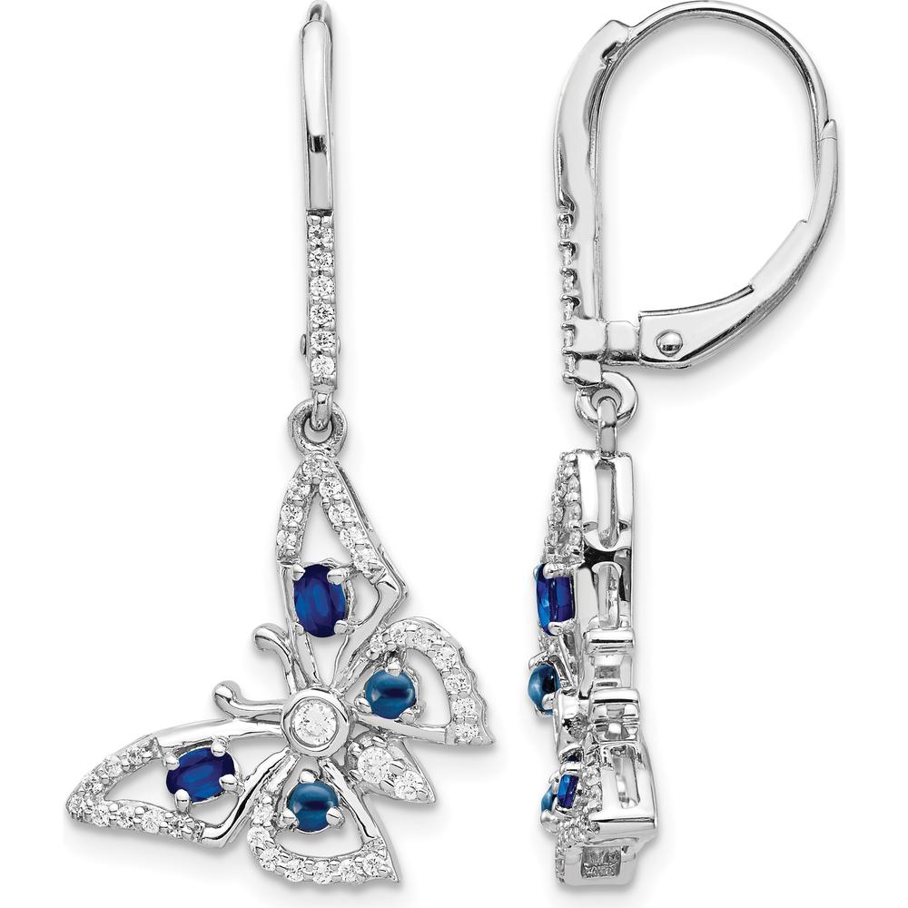 14K White Gold Diamond and Sapphire Butterfly Drop Earrings - 0.31 Carat Total Gem Weight by Monteluci Fine Jewelry