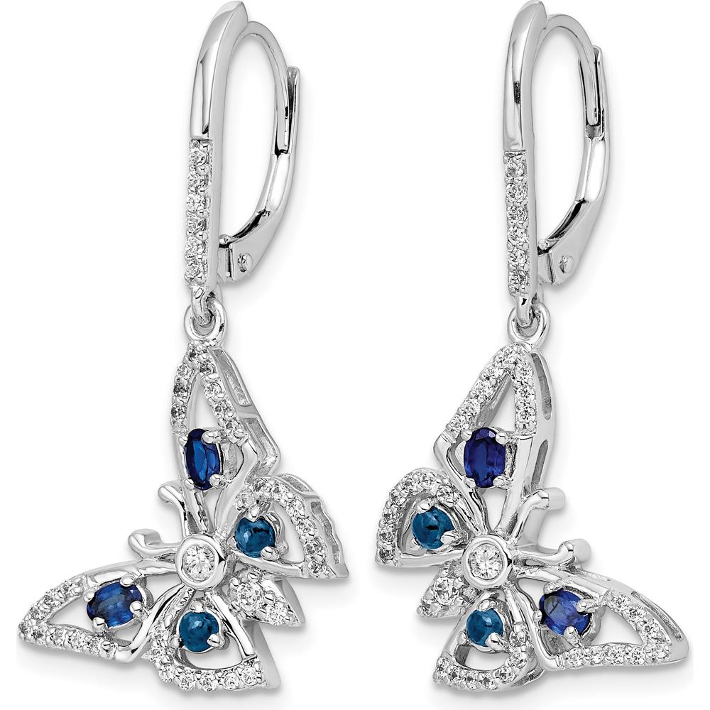 14K White Gold Diamond and Sapphire Butterfly Drop Earrings - 0.31 Carat Total Gem Weight by Monteluci Fine Jewelry