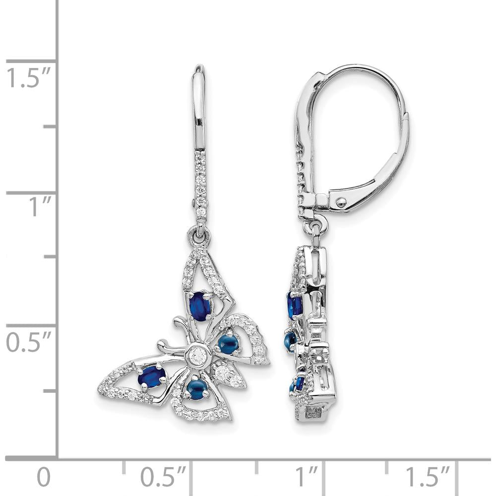 14K White Gold Diamond and Sapphire Butterfly Drop Earrings - 0.31 Carat Total Gem Weight by Monteluci Fine Jewelry