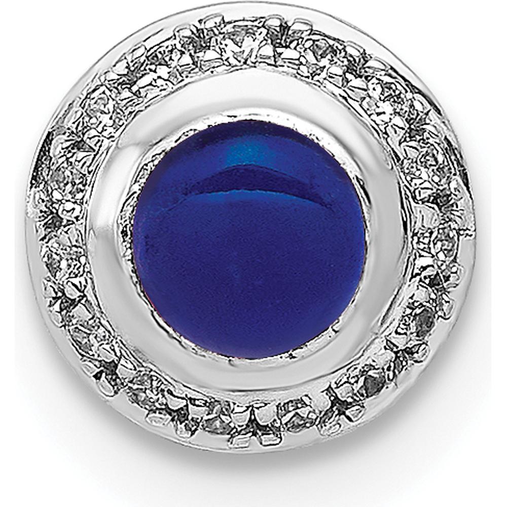 14K White Gold Diamond and Sapphire Cabochon Halo Slide Pendant - 0.47 Carat Sapphire and 0.075 Carat Total Diamond Weight by Monteluci Fine Jewelry