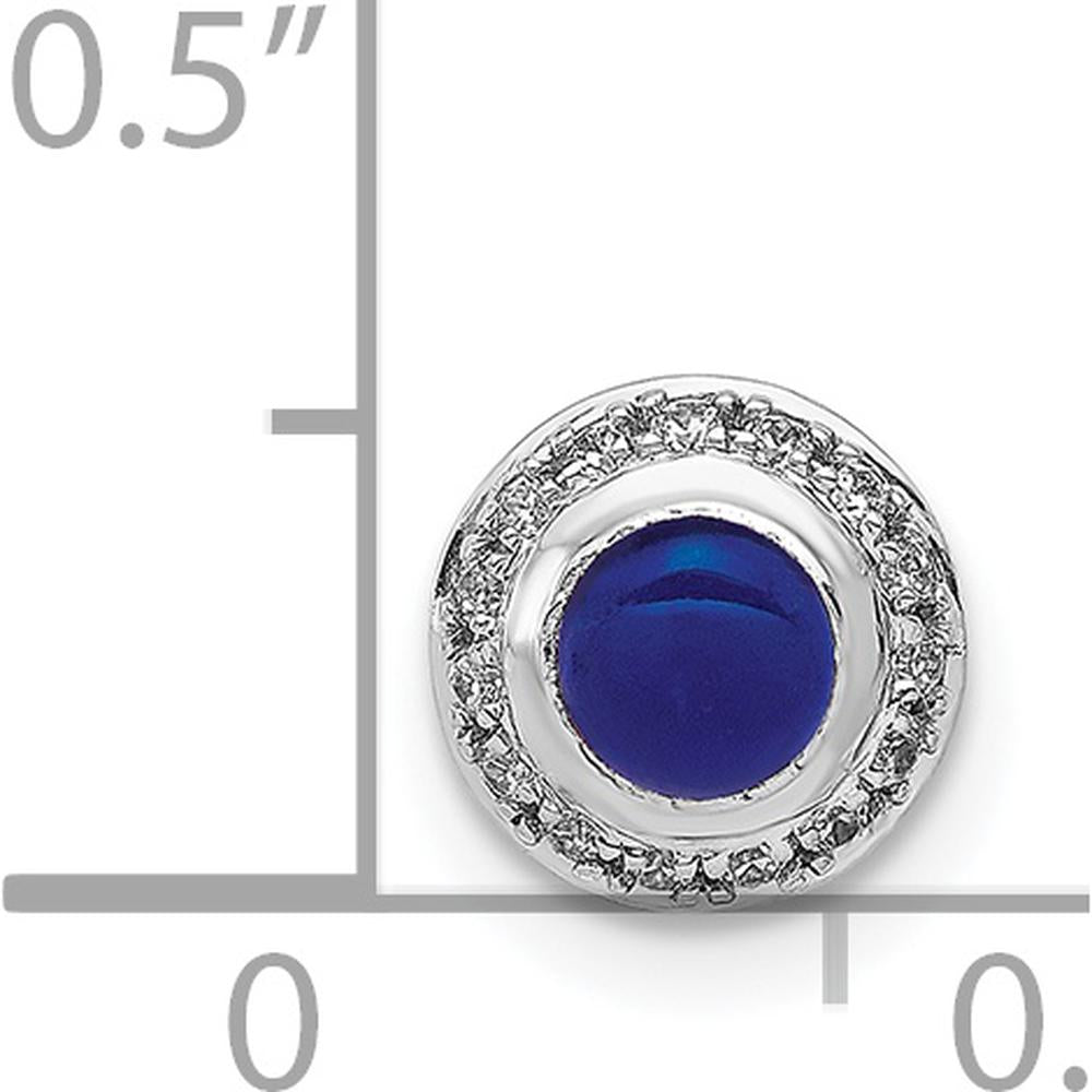 14K White Gold Diamond and Sapphire Cabochon Halo Slide Pendant - 0.47 Carat Sapphire and 0.075 Carat Total Diamond Weight by Monteluci Fine Jewelry
