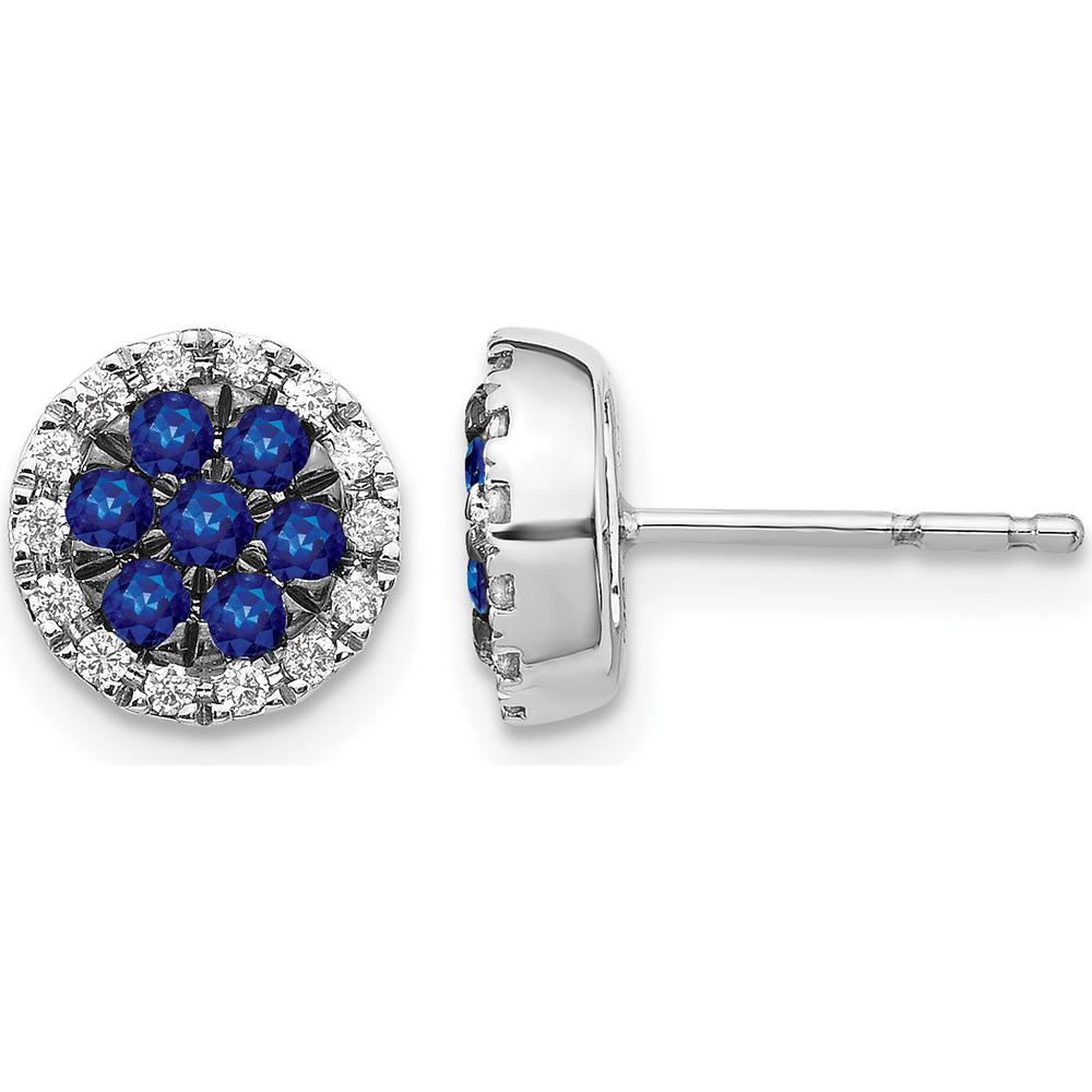 14K White Gold Diamond and Sapphire Circle Post Earrings - 0.04 Carat Total Sapphire Weight, 0.005 Carat Total Diamond Weight by Monteluci Fine Jewelry