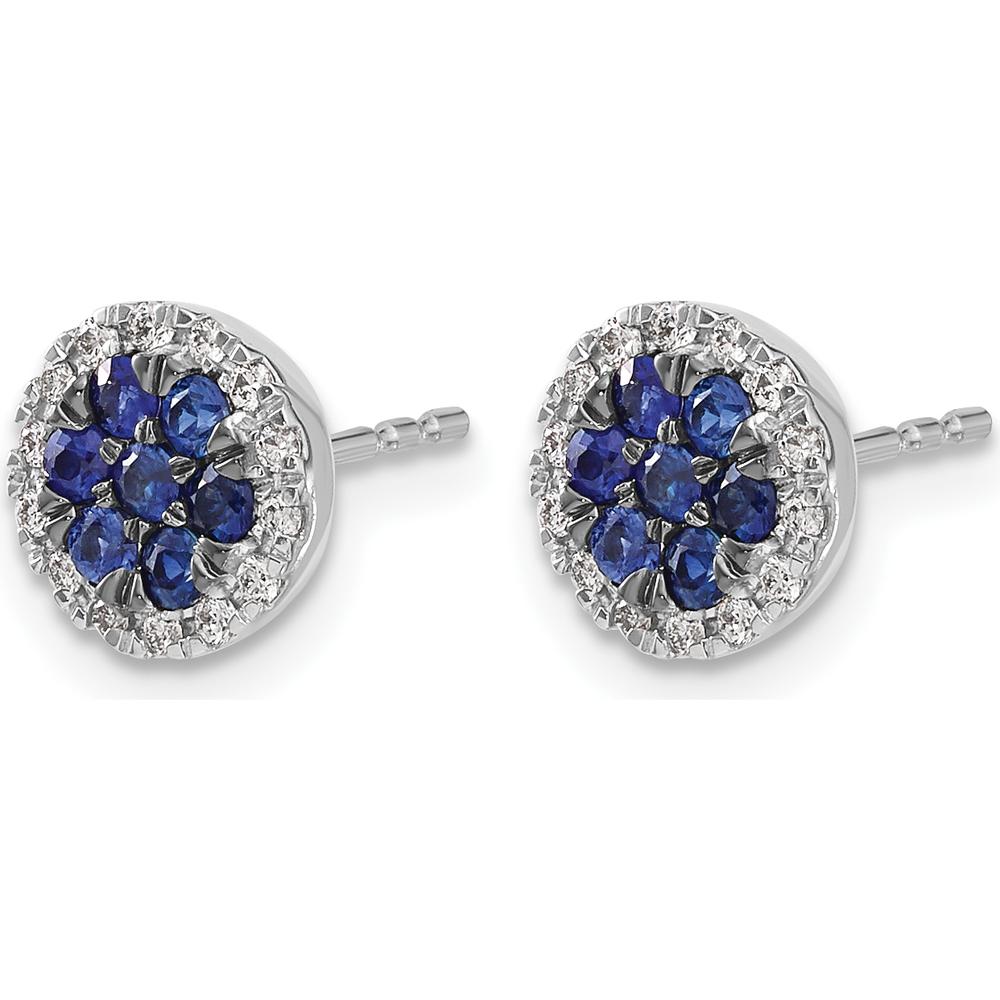 14K White Gold Diamond and Sapphire Circle Post Earrings - 0.04 Carat Total Sapphire Weight, 0.005 Carat Total Diamond Weight by Monteluci Fine Jewelry