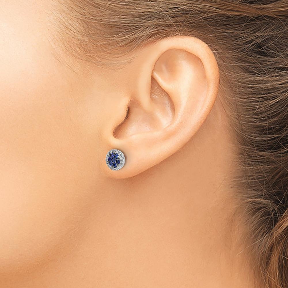 14K White Gold Diamond and Sapphire Circle Post Earrings - 0.04 Carat Total Sapphire Weight, 0.005 Carat Total Diamond Weight by Monteluci Fine Jewelry