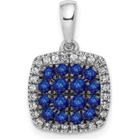 14K White Gold Diamond and Sapphire Cluster Square Halo Pendant with Rhodium Plating - 0.30 Carat Total Sapphire Weight by Lumare Gioia
