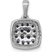 14K White Gold Diamond and Sapphire Cluster Square Halo Pendant with Rhodium Plating - 0.30 Carat Total Sapphire Weight by Lumare Gioia
