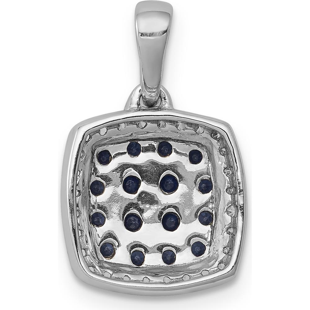 14K White Gold Diamond and Sapphire Cluster Square Halo Pendant with Rhodium Plating - 0.30 Carat Total Sapphire Weight by Lumare Gioia