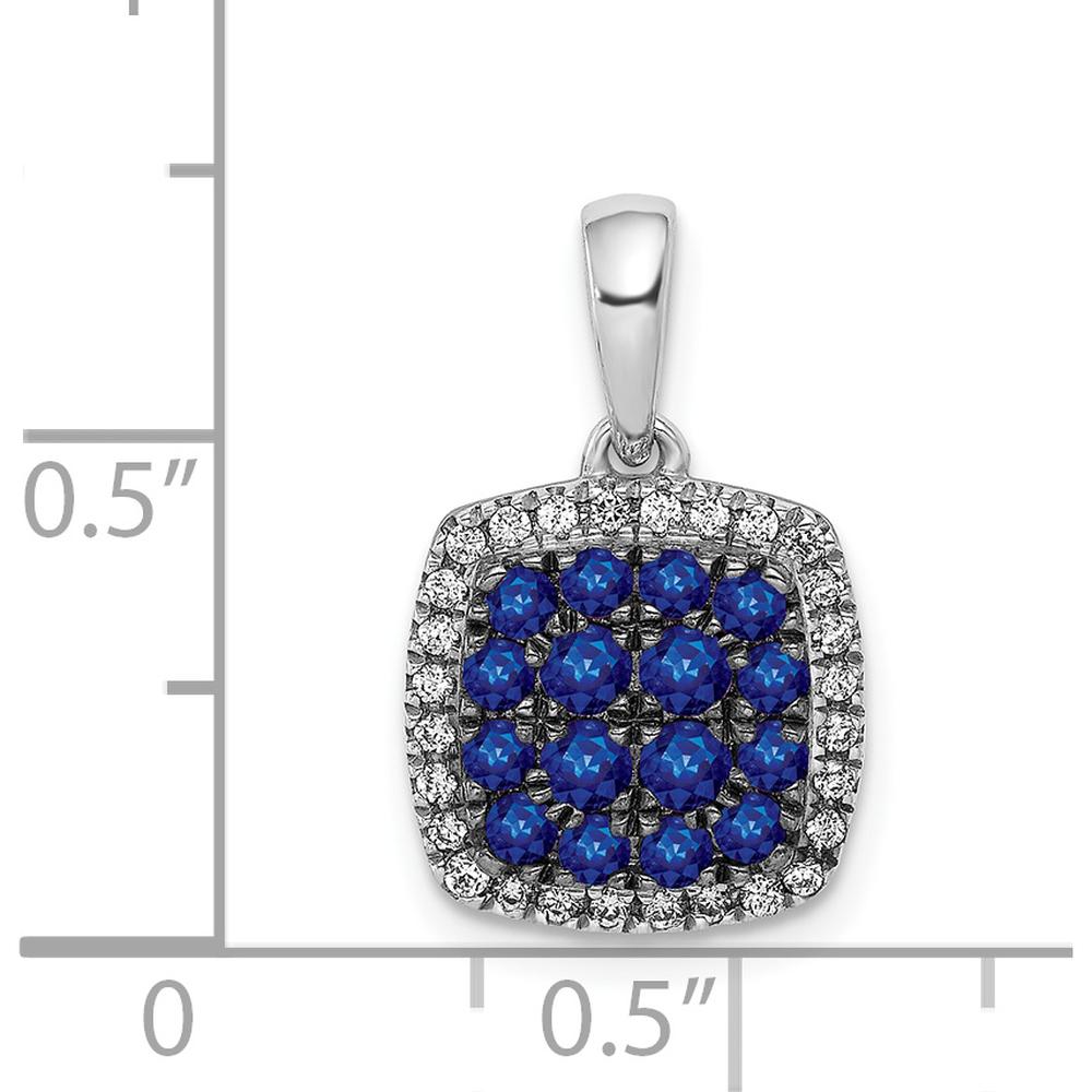 14K White Gold Diamond and Sapphire Cluster Square Halo Pendant with Rhodium Plating - 0.30 Carat Total Sapphire Weight by Lumare Gioia