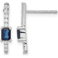 14K White Gold Diamond and Sapphire Drop Earrings - 0.18 Carats Sapphire and 0.06 Carats Diamond Total Weight by Monteluci Fine Jewelry