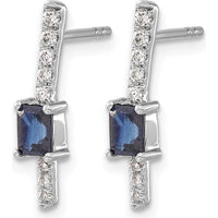 14K White Gold Diamond and Sapphire Drop Earrings - 0.18 Carats Sapphire and 0.06 Carats Diamond Total Weight by Monteluci Fine Jewelry