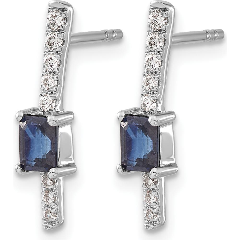 14K White Gold Diamond and Sapphire Drop Earrings - 0.18 Carats Sapphire and 0.06 Carats Diamond Total Weight by Monteluci Fine Jewelry