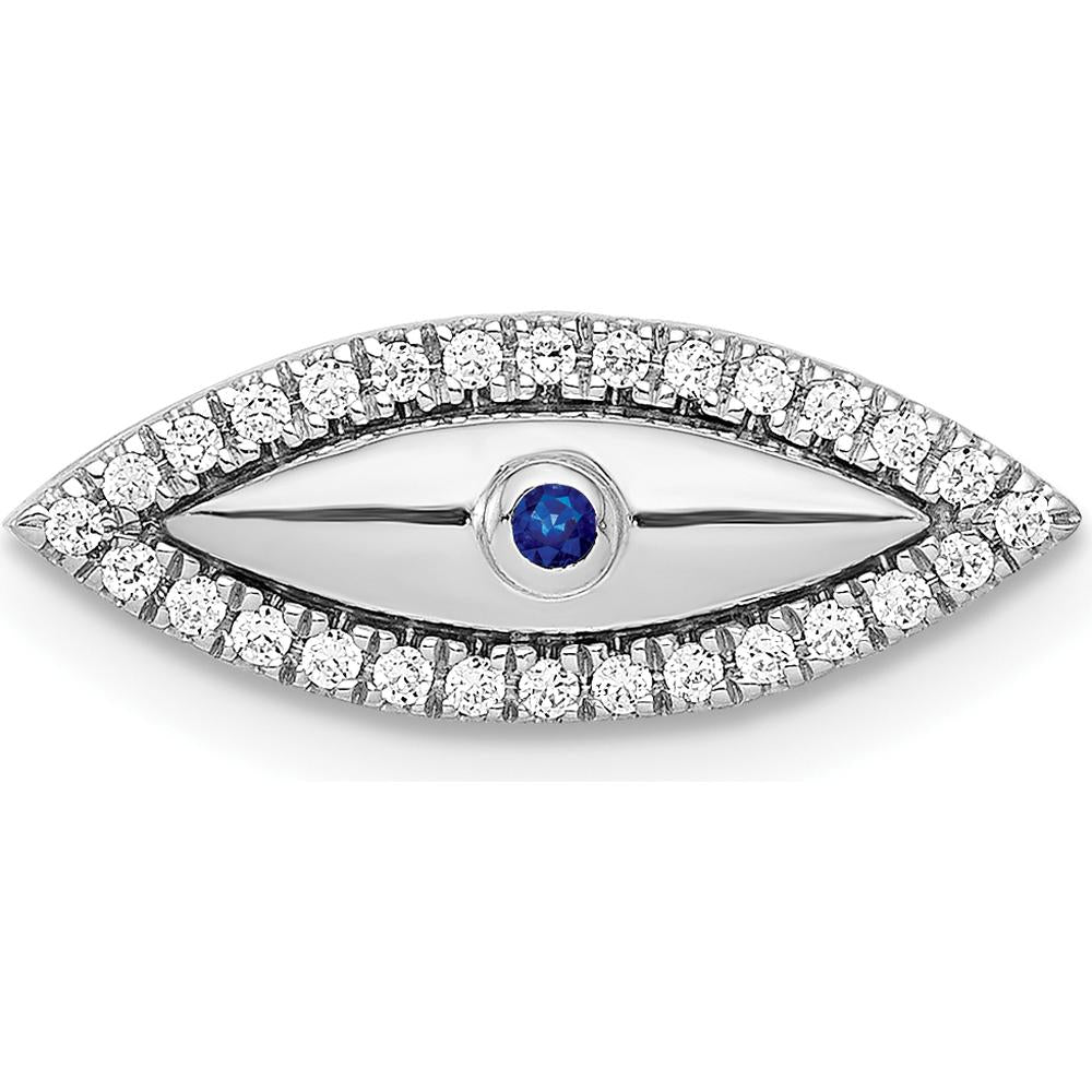 14K White Gold Diamond and Sapphire Evil Eye Chain Slide - 0.01 Carat Sapphire, 0.004 Carat Total Diamond Weight by Monteluci Fine Jewelry
