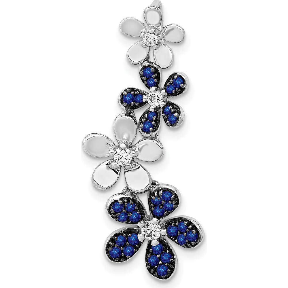 14K White Gold Diamond and Sapphire Four Flower Pendant - 0.125 Carat Diamond Weight, 0.0376 Carat Sapphire Weight by Monteluci Fine Jewelry