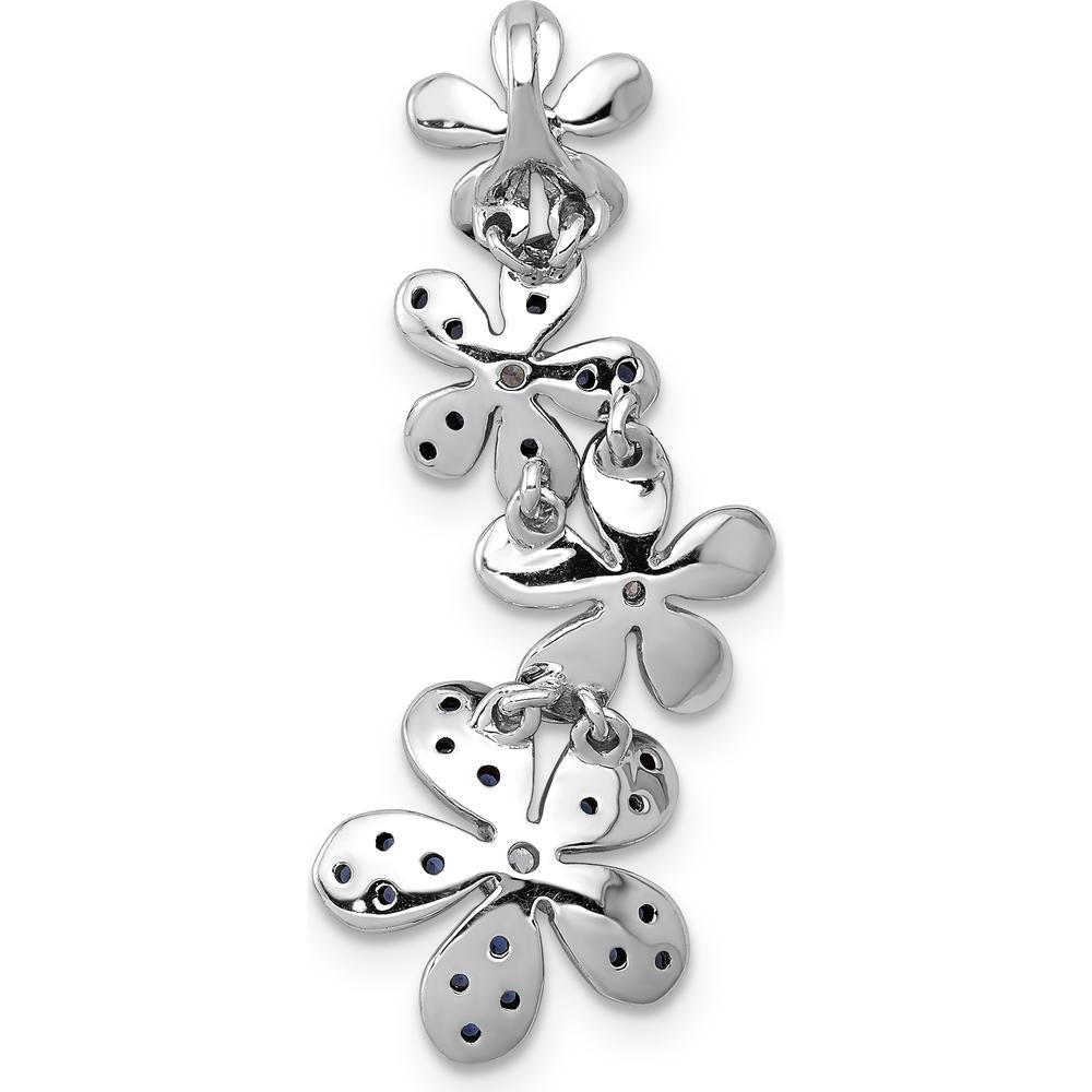 14K White Gold Diamond and Sapphire Four Flower Pendant - 0.125 Carat Diamond Weight, 0.0376 Carat Sapphire Weight by Monteluci Fine Jewelry