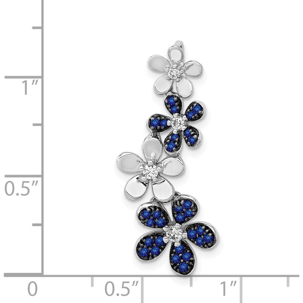 14K White Gold Diamond and Sapphire Four Flower Pendant - 0.125 Carat Diamond Weight, 0.0376 Carat Sapphire Weight by Monteluci Fine Jewelry