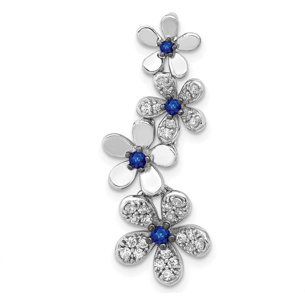 14K White Gold Diamond and Sapphire Four Flowers Chain Slide with Round Sapphires - 0.19 Carat Total Sapphire Weight, 0.03 Carat Total Diamond Weight by Monteluci Fine Jewelry
