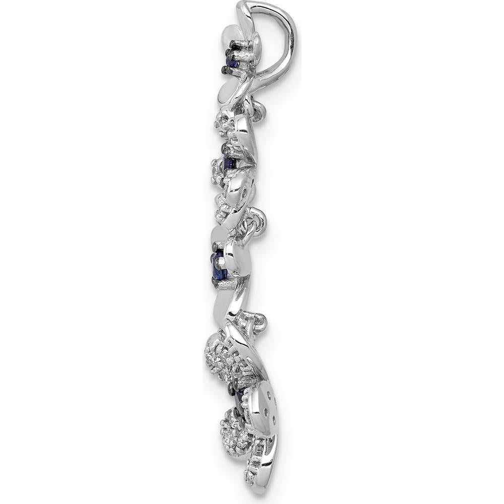 14K White Gold Diamond and Sapphire Four Flowers Chain Slide with Round Sapphires - 0.19 Carat Total Sapphire Weight, 0.03 Carat Total Diamond Weight by Monteluci Fine Jewelry