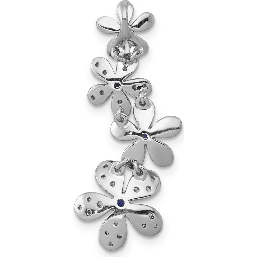 14K White Gold Diamond and Sapphire Four Flowers Chain Slide with Round Sapphires - 0.19 Carat Total Sapphire Weight, 0.03 Carat Total Diamond Weight by Monteluci Fine Jewelry