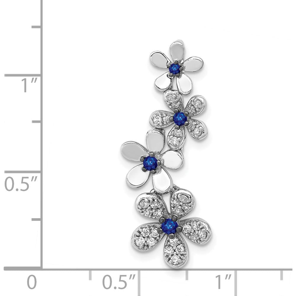 14K White Gold Diamond and Sapphire Four Flowers Chain Slide with Round Sapphires - 0.19 Carat Total Sapphire Weight, 0.03 Carat Total Diamond Weight by Monteluci Fine Jewelry