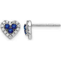 14K White Gold Diamond and Sapphire Heart Stud Earrings - 0.12 Carat Total Sapphire Weight, 0.14 Carat Total Diamond Weight by Monteluci Fine Jewelry