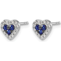 14K White Gold Diamond and Sapphire Heart Stud Earrings - 0.12 Carat Total Sapphire Weight, 0.14 Carat Total Diamond Weight by Monteluci Fine Jewelry