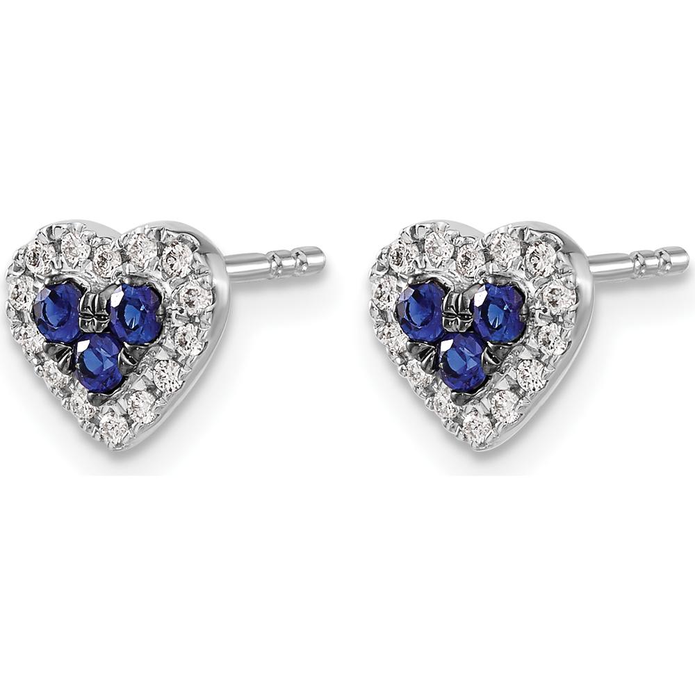 14K White Gold Diamond and Sapphire Heart Stud Earrings - 0.12 Carat Total Sapphire Weight, 0.14 Carat Total Diamond Weight by Monteluci Fine Jewelry