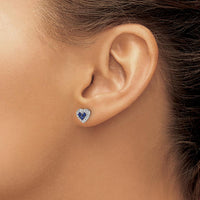 14K White Gold Diamond and Sapphire Heart Stud Earrings - 0.12 Carat Total Sapphire Weight, 0.14 Carat Total Diamond Weight by Monteluci Fine Jewelry
