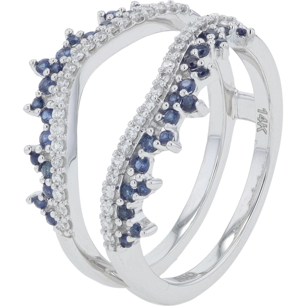 14K White Gold Diamond & Sapphire Ring Guard with Milgrain Detailing - 0.29 Carat Sapphire, 0.21 Carat Diamond Total Weight