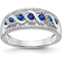 14K White Gold Diamond and Sapphire Twist Ring with 5 Sapphires and 36 Diamonds - 0.30 Carat Total Gemstone Weight by 0