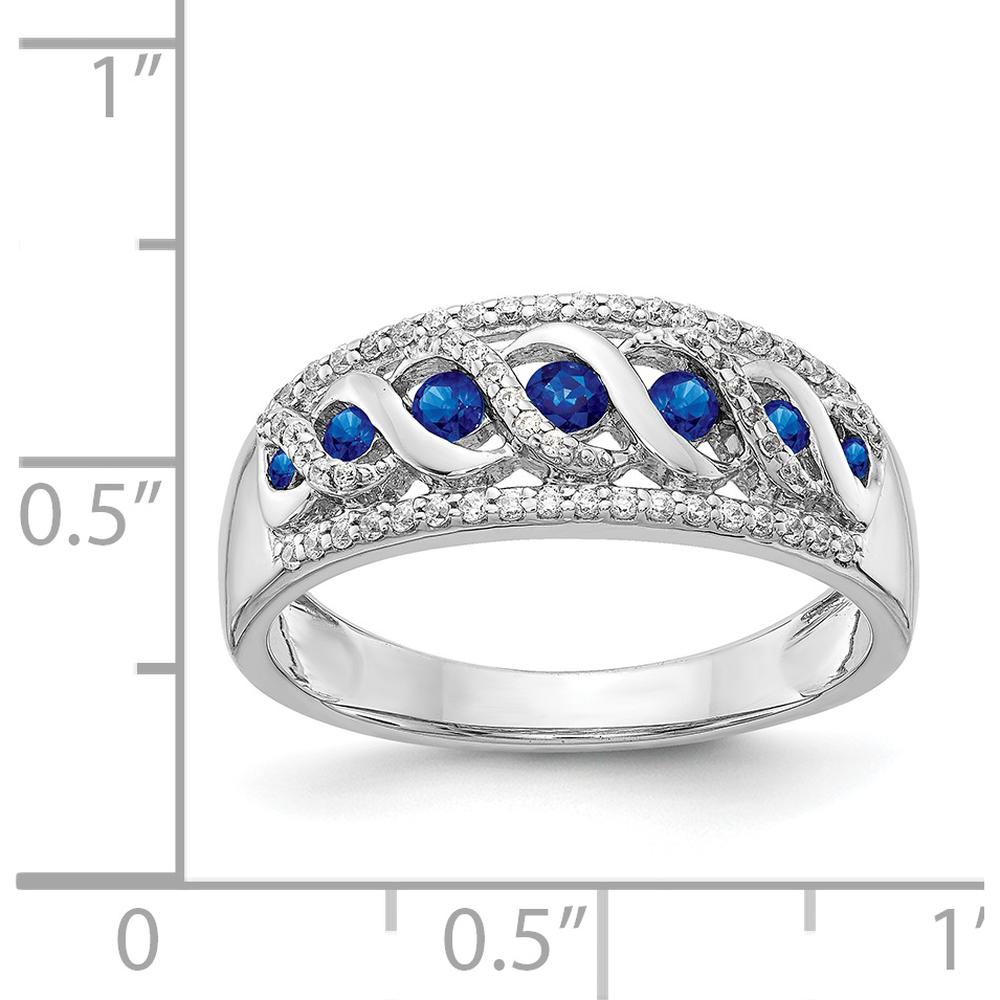 14K White Gold Diamond and Sapphire Twist Ring with 5 Sapphires and 36 Diamonds - 0.30 Carat Total Gemstone Weight by 0