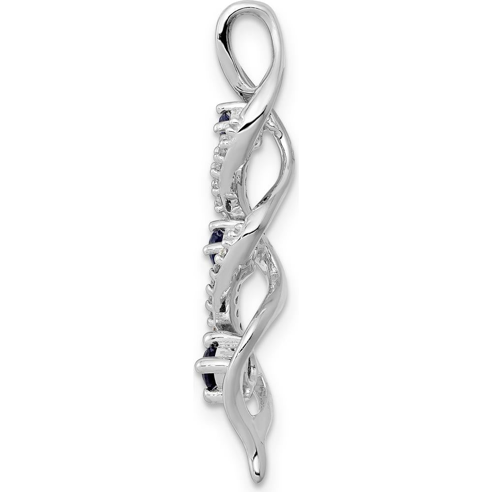 14K White Gold Diamond and Sapphire Twisted Pendant with Round Stones - 0.26 Carat Total Sapphire Weight by Lumare Gioia