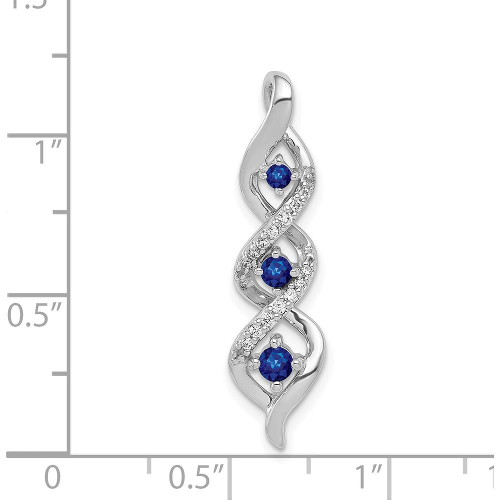 14K White Gold Diamond and Sapphire Twisted Pendant with Round Stones - 0.26 Carat Total Sapphire Weight by Lumare Gioia