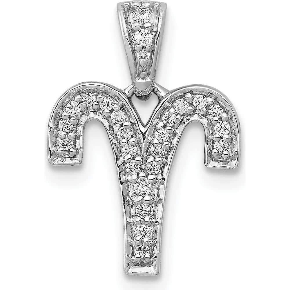 14K White Gold Diamond Aries Zodiac Pendant - Natural Round Diamonds, 0.054 Carat Total Diamond Weight by Monteluci Fine Jewelry