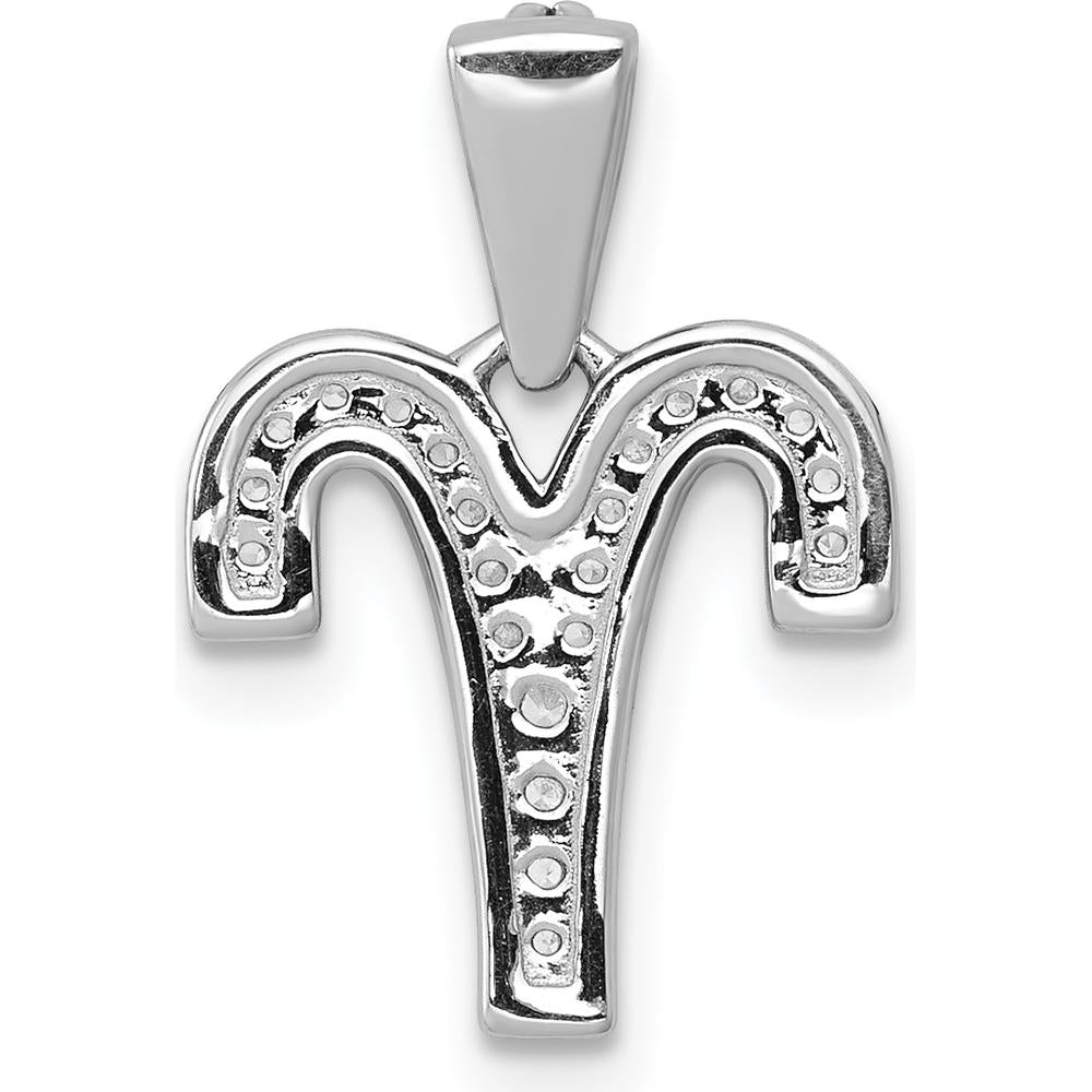 14K White Gold Diamond Aries Zodiac Pendant - Natural Round Diamonds, 0.054 Carat Total Diamond Weight by Monteluci Fine Jewelry