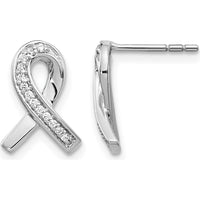 14K White Gold Diamond Awareness Ribbon Earrings - 0.004 Carat Total Diamond Weight by Monteluci Fine Jewelry