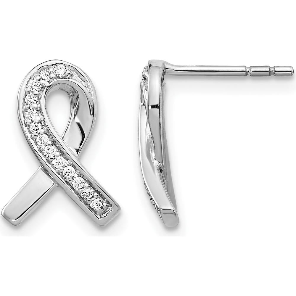 14K White Gold Diamond Awareness Ribbon Earrings - 0.004 Carat Total Diamond Weight by Monteluci Fine Jewelry
