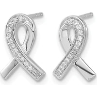14K White Gold Diamond Awareness Ribbon Earrings - 0.004 Carat Total Diamond Weight by Monteluci Fine Jewelry