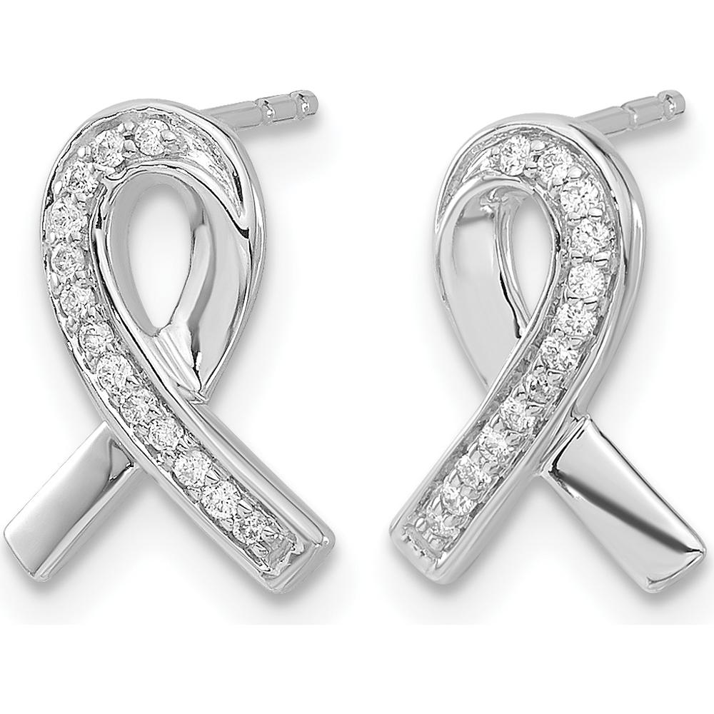 14K White Gold Diamond Awareness Ribbon Earrings - 0.004 Carat Total Diamond Weight by Monteluci Fine Jewelry