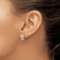 14K White Gold Diamond Awareness Ribbon Earrings - 0.004 Carat Total Diamond Weight by Monteluci Fine Jewelry