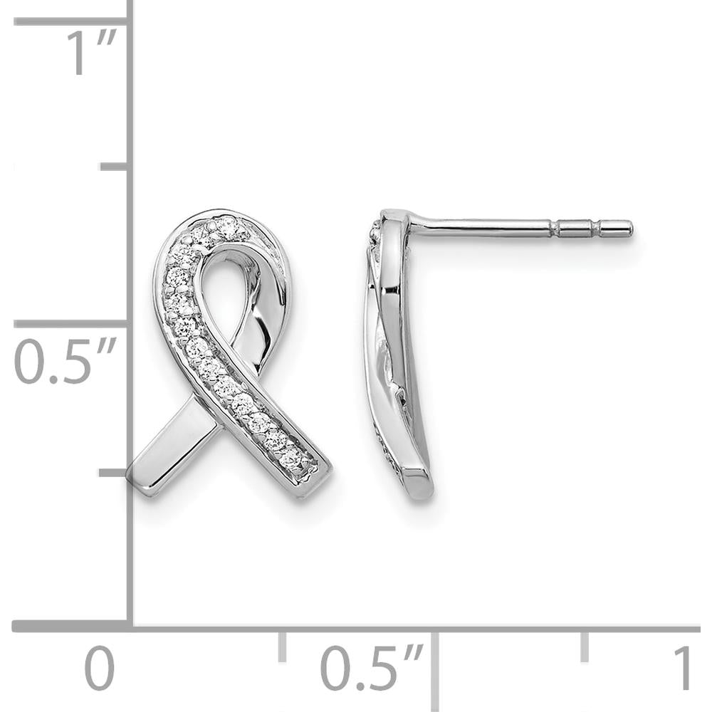 14K White Gold Diamond Awareness Ribbon Earrings - 0.004 Carat Total Diamond Weight by Monteluci Fine Jewelry