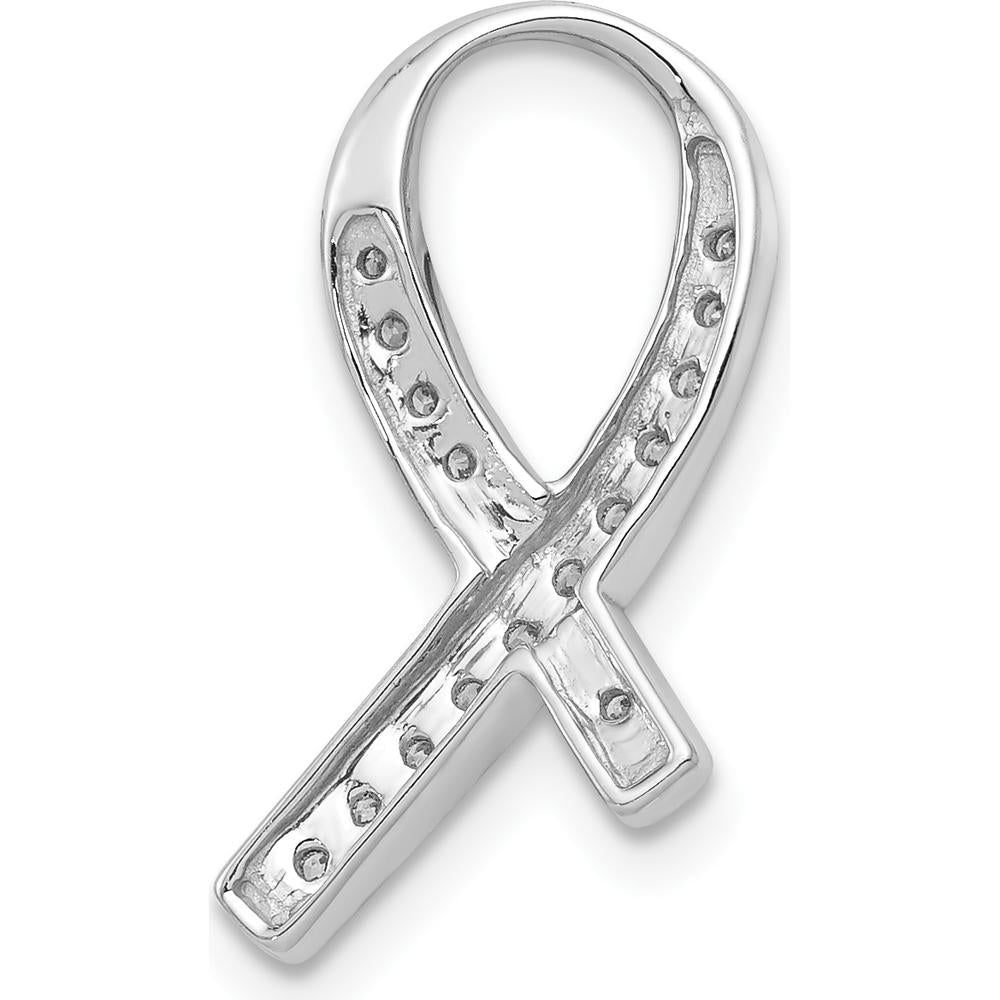 14K White Gold Diamond Awareness Ribbon Pendant with 16 Round Natural Diamonds - 0.014 Carat Total Diamond Weight by Monteluci Fine Jewelry