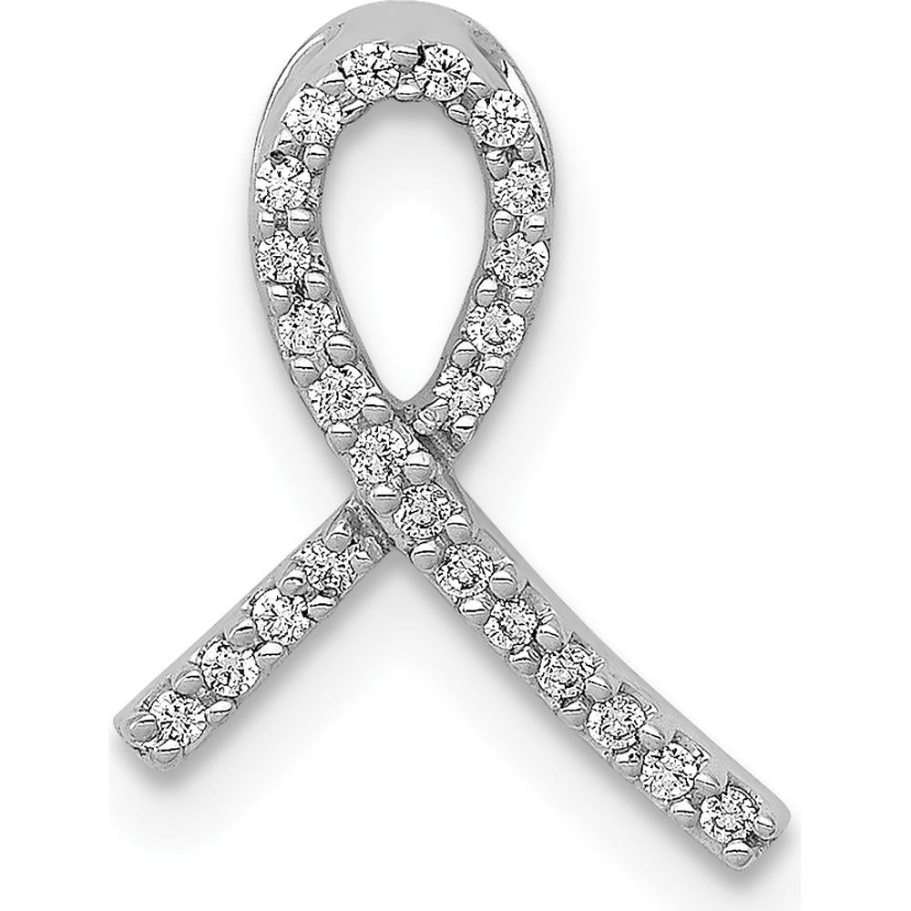 14K White Gold Diamond Awareness Ribbon Pendant with 24 Round Diamonds - 0.004 Carat Total Diamond Weight by Monteluci Fine Jewelry