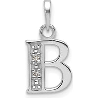 14K White Gold Diamond "B" Initial Pendant with Two Round Diamonds - 0.01 Carat Total Diamond Weight by Oro Pregiato