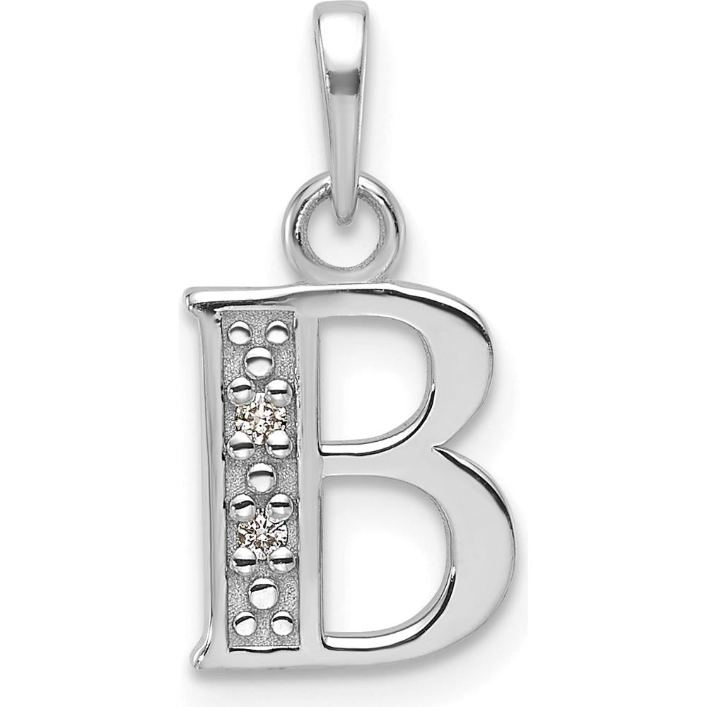 14K White Gold Diamond "B" Initial Pendant with Two Round Diamonds - 0.01 Carat Total Diamond Weight by Oro Pregiato