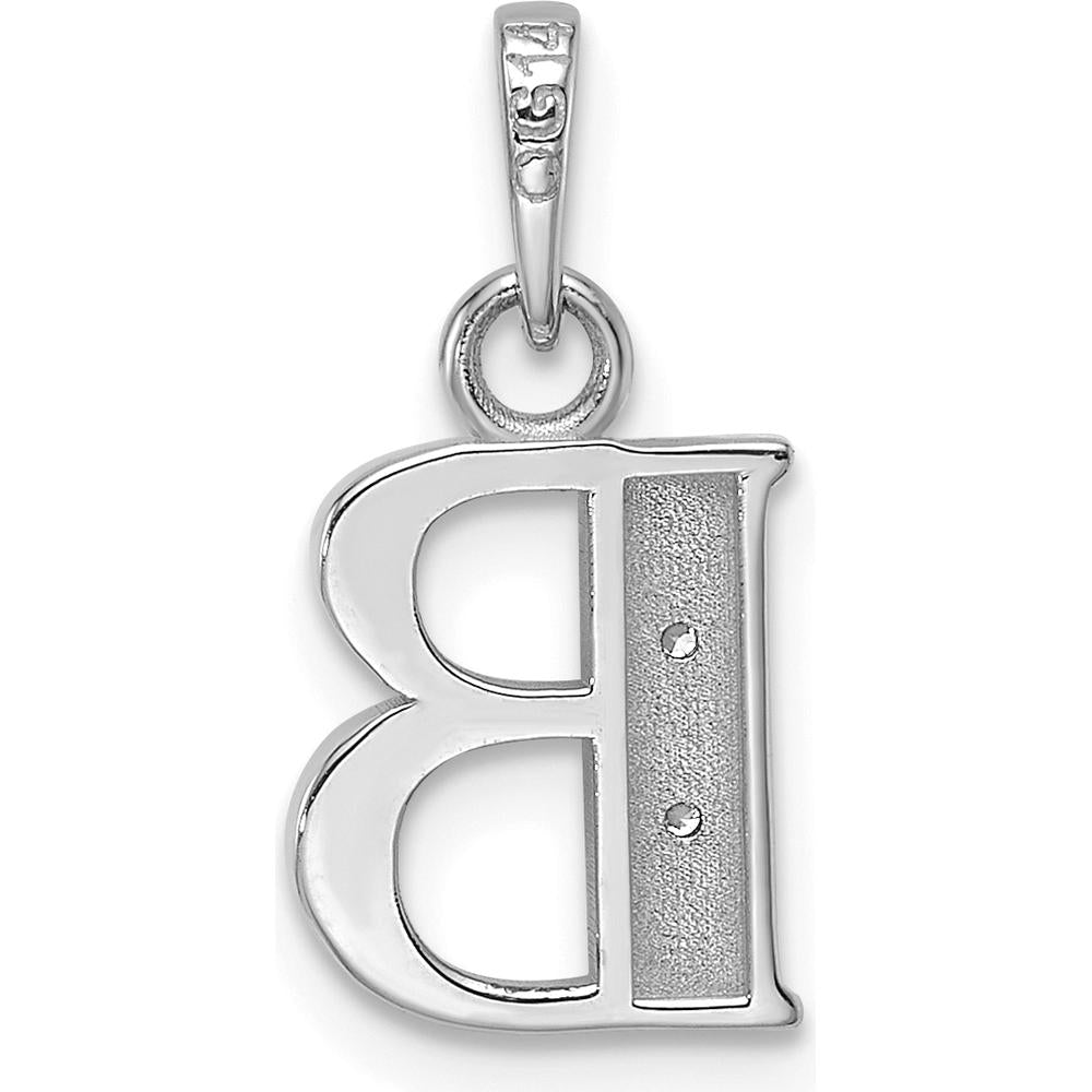 14K White Gold Diamond "B" Initial Pendant with Two Round Diamonds - 0.01 Carat Total Diamond Weight by Oro Pregiato